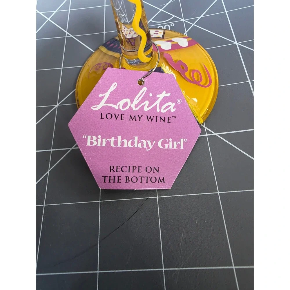 Lolita Love My Wine Birthday Girl Hand Painted Wine Glass with Recipe NWT 9in